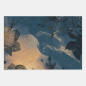 青とエレガント金ゴールドフローラヴィンテージ ラッピングペーパーシート (正面2)