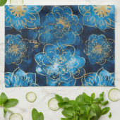 青とエレガント金ゴールドフローラ – ボスタイリッシュタニカル キッチンタオル (折り畳み)