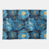 青とエレガント金ゴールドフローラ – ボスタイリッシュタニカル キッチンタオル (横)