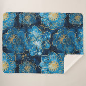 青とエレガント金ゴールドフローラ – ボスタイリッシュタニカル シェルパブランケット (正面(横))