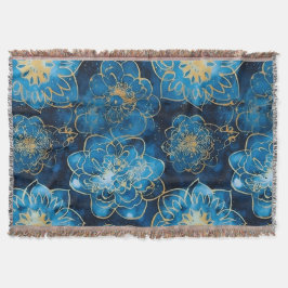 青とエレガント金ゴールドフローラ – ボスタイリッシュタニカル スローブランケット