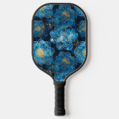 青とエレガント金ゴールドフローラ – ボスタイリッシュタニカル ピックルボールラケット (正面)