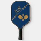 青とエレガント金ゴールドフローラ – ボスタイリッシュタニカル ピックルボールラケット (裏面)