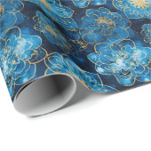 青とエレガント金ゴールドフローラ – ボスタイリッシュタニカル ラッピングペーパー (ロールコーナー)
