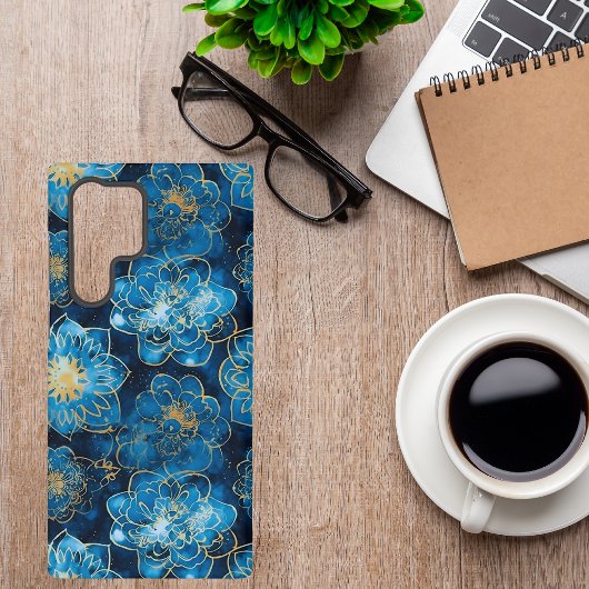 青とエレガント金ゴールドフローラ – ボスタイリッシュタニカル SAMSUNG GALAXYケース