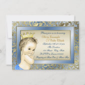 青とエレガント金ゴールド少年の紅茶パーティー赤ちゃんシャワー 招待状 (裏面)
