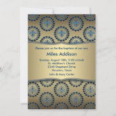 青とエレガント金ゴールド男の赤ちゃんフォト《キリスト教》洗礼式や命名式 招待状 (裏面)