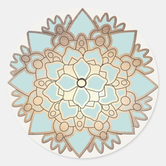 青とエレガント金ゴールド蓮の花ステッカー ラウンドシール (正面)