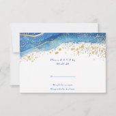 青とエレガント金ゴールド（ばちゃばちゃ）跳ねるのRSVP応答 出欠カード (正面)