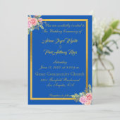 青とエレガント金ゴールド 招待状 (スタンド正面)