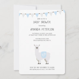 青とオフホワイトのラマ・ベ男女兼用ビーシャワー 招待状