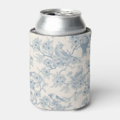 青とオフホワイトの鳥と桜 缶クーラー (缶正面)