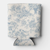 青とオフホワイトの鳥と桜 缶クーラー (正面)