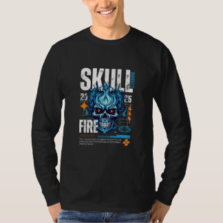 青とオレンジと白のドクロ柄 マキシマリスト ストリートウェア Tシャツ