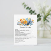 青とオレンジと黄色の花柄の結婚式ゲストカード エンクロージャーカード (スタンド正面)