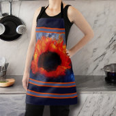 青とオレンジのを持つ大きなオレンジ色のひまわりストライプ エプロン