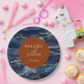 青とオレンジのアゲ結婚ート ペーパープレート (パーティー)