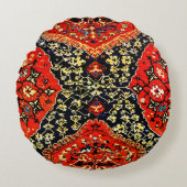 青とオレンジのオリエンタルラグ ラウンドクッション (正面)