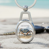 青とオレンジのカニ歩くオンビーチ キーホルダー