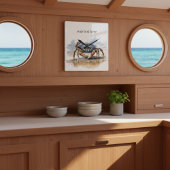 青とオレンジのカニ歩くオンビーチ スクエア壁時計