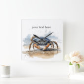 青とオレンジのカニ歩くオンビーチ スクエア壁時計 (ホーム)