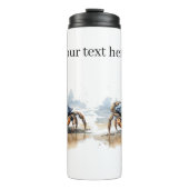 青とオレンジのカニ歩くオンビーチ タンブラー (正面)