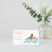 青とオレンジのガーデンバードシルエット 名刺 (スタンド正面)