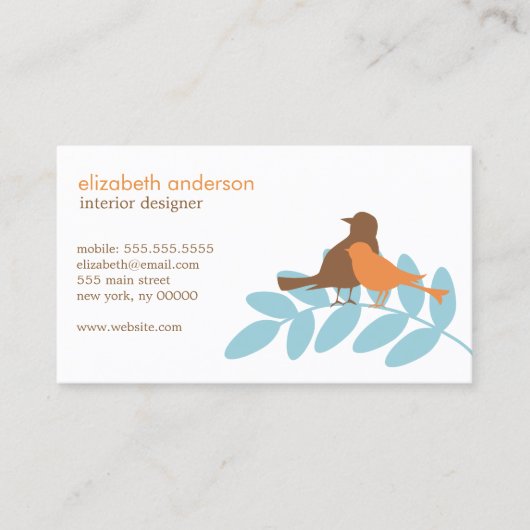 青とオレンジのガーデンバードシルエット 名刺 (正面)