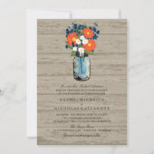 青とオレンジのガーデンメイソンジャールウッド | ウェディング 招待状 (正面)