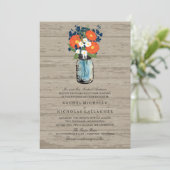 青とオレンジのガーデン メイソンジャー ウッド | 結婚式 招待状 (スタンド正面)