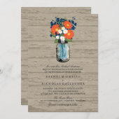 青とオレンジのガーデン メイソンジャー ウッド | 結婚式 招待状 (正面/裏面)