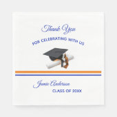 青とオレンジのキャップ&タッセル |卒業パーティー スタンダードランチョンナプキン (正面)