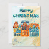 青とオレンジのクリスマス ブライト ホリデー パーティー 招待状 (裏面)