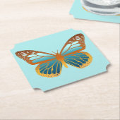青とオレンジのグラデーションの蝶 ペーパーコースター (アングル)