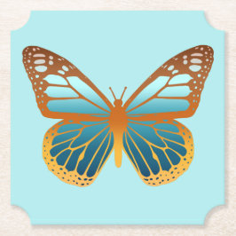 青とオレンジのグラデーションの蝶 ペーパーコースター