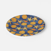 青とオレンジのシーシェルパターン ペーパープレート (アングル)