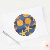 青とオレンジのシーシェルパターン ラウンドシール (封筒)