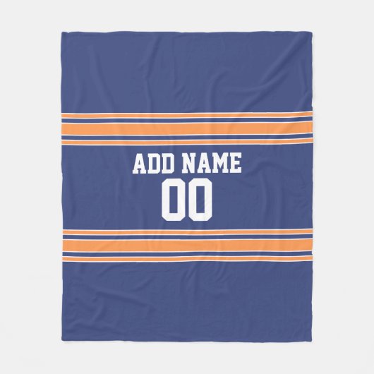 青とオレンジのジャージストライプ名前をカスタムする番号 フリースブランケット (正面)