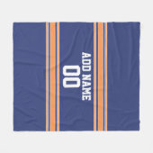 青とオレンジのジャージストライプ名前をカスタムする番号 フリースブランケット (正面(横))