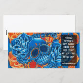 青とオレンジのスカルフォトカードテンプレート シーズンカード (正面/裏面)