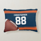 青とオレンジのストライプジャージーグリッドアイアンフットボール アクセントクッション (正面)