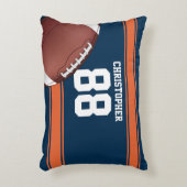 青とオレンジのストライプジャージーグリッドアイアンフットボール アクセントクッション (正面(垂直))