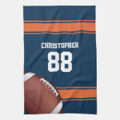 青とオレンジのストライプジャージーグリッドアイアンフットボール キッチンタオル (縦)