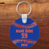 青とオレンジのソフトボパーソナライズされたールキーホルダー キーホルダー (正面)