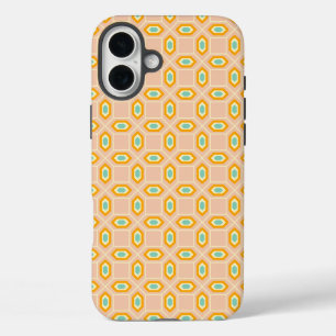 青とオレンジのダイヤモンド型の幾何学模様 iPhone 16 PLUSケース