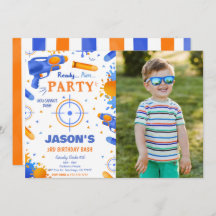 青とオレンジのダーツガンの誕生日写真