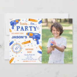 青とオレンジのダーツガンフォト 招待状