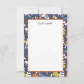 青とオレンジのチノワズリーの鳥 サンキューカード (正面)