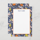 青とオレンジのチノワズリーの鳥 サンキューカード (正面/裏面)