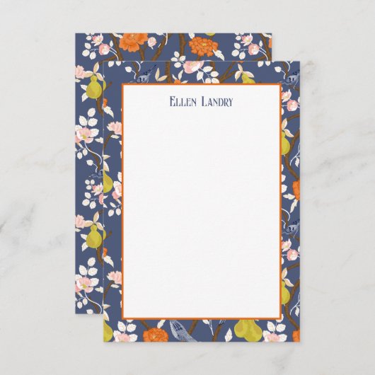 青とオレンジのチノワズリーの鳥 サンキューカード (正面/裏面)